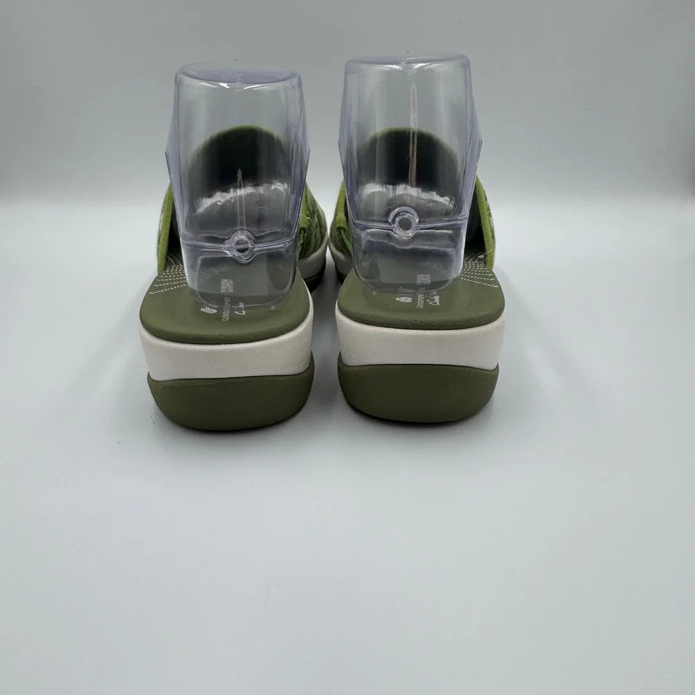 Clarks Cloudsteppers Sandals Womens‎ 7.5 Green Palm Print Arla Glade Slide Shoes - Picture 6 of 9